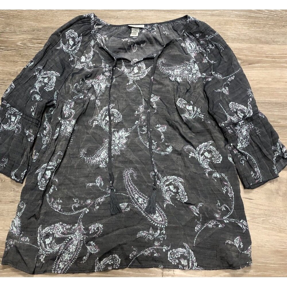 Catherines Womens SZ 14/16W V Neck Tassel Bell Sleeves Paisley Top Fairy Shirt